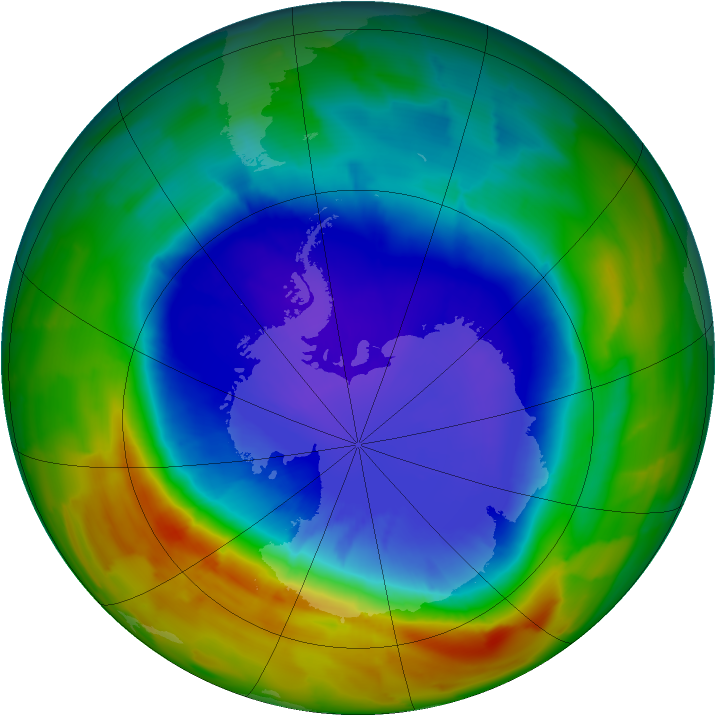 Antarctic ozone map for 20 September 2012